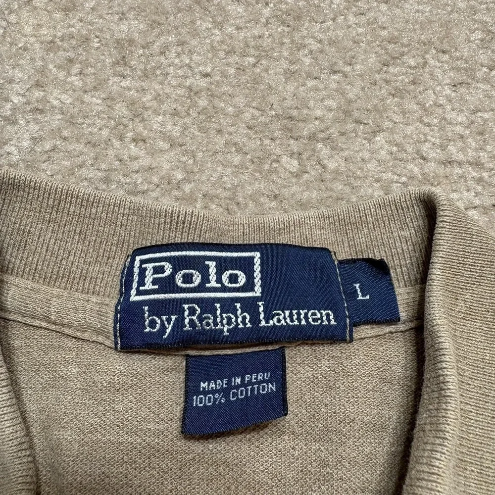 Vtg Polo By Ralph Lauren Polo Shirt Mens Large Beige Cotton Knit Pony Logo 90s